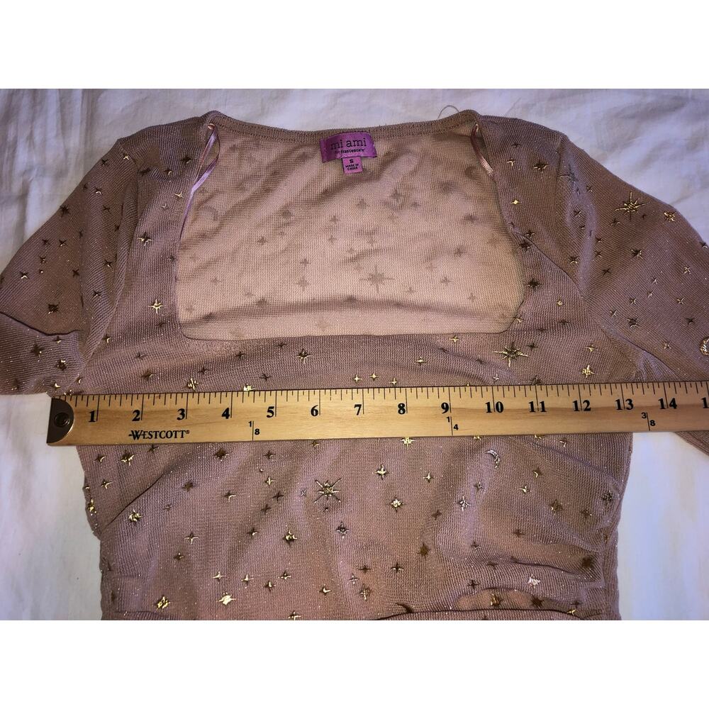 Celestial Fairy Top size S Moon Sun Stars Pink Gold Mesh Mystical Cosmic Whimsy - Picture 6 of 8